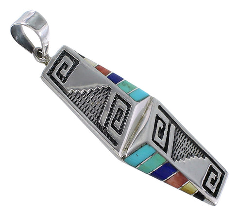Multicolor Inlay Water Wave Southwest Sterling Silver Pendant HX27398